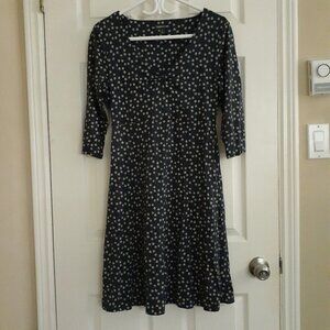 Toad&Co Women's Size Medium Gray White Floral Rosalinda II Cotton Midi Dress